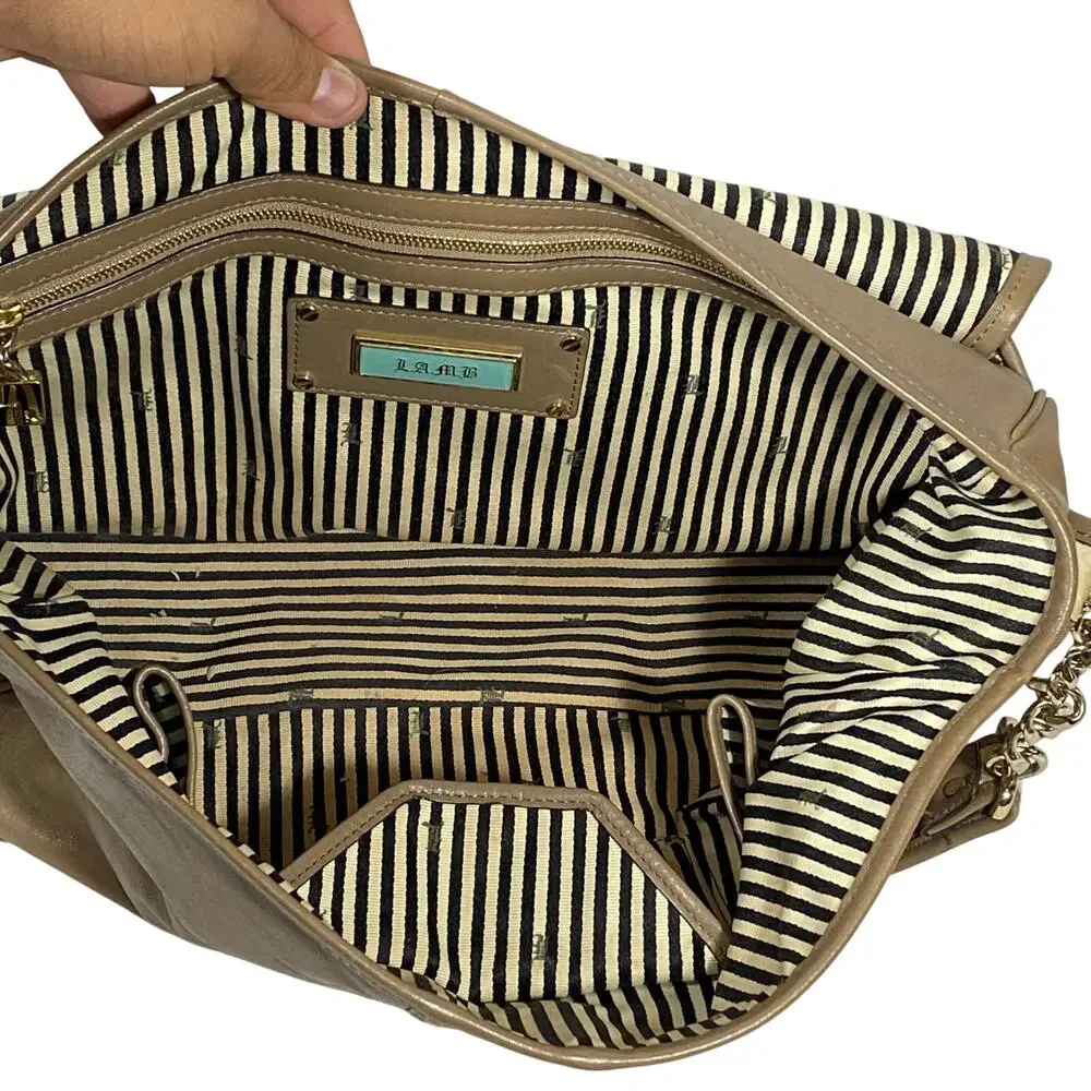 L.A.M.B. Gwen Stefani Messenger Shoulder Bag Y2K Tan Cream Leather Satchel Purse